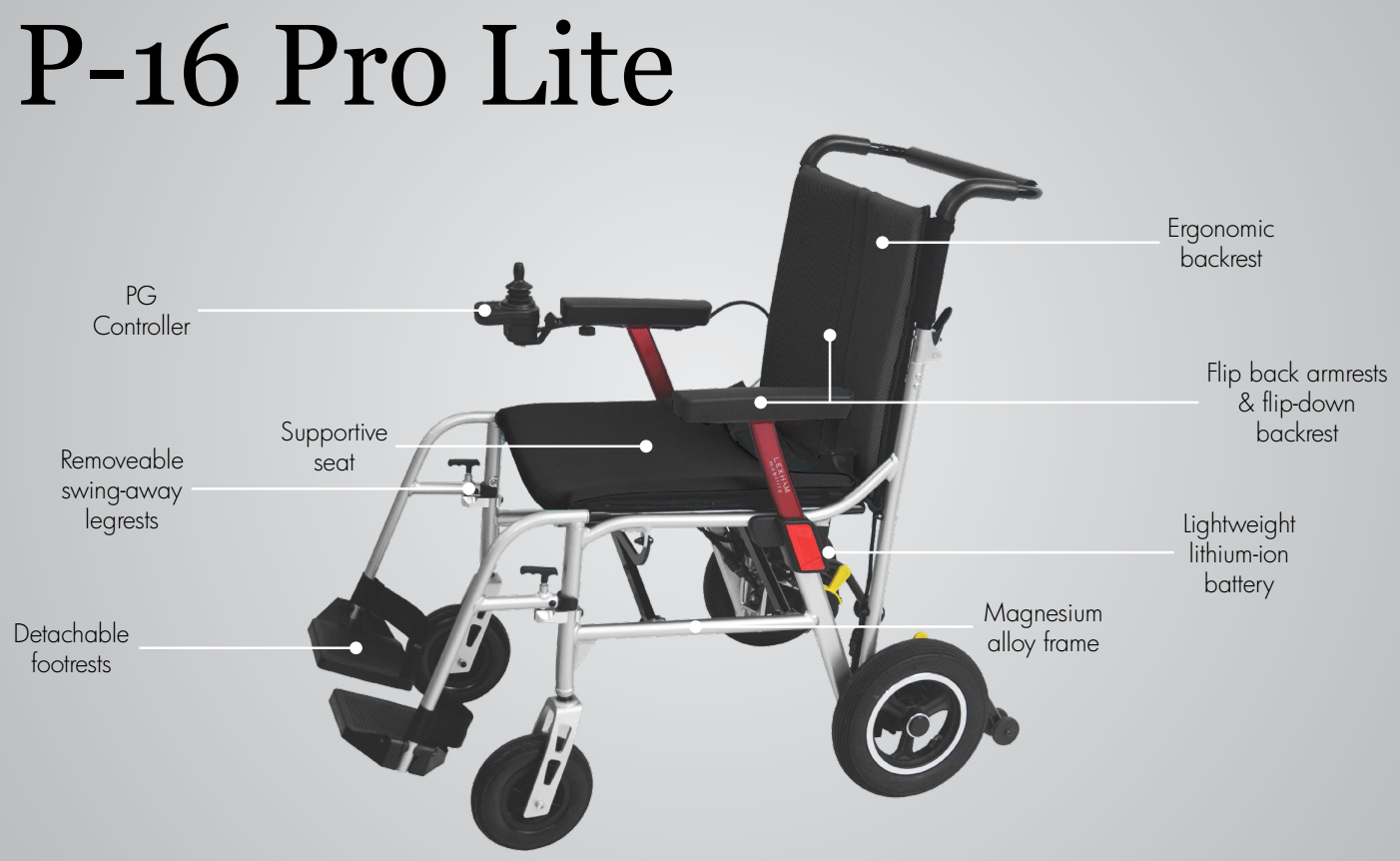 Portable Folding Power wheelchair LEXHAM Pro Lite P16 - mobilityjoy